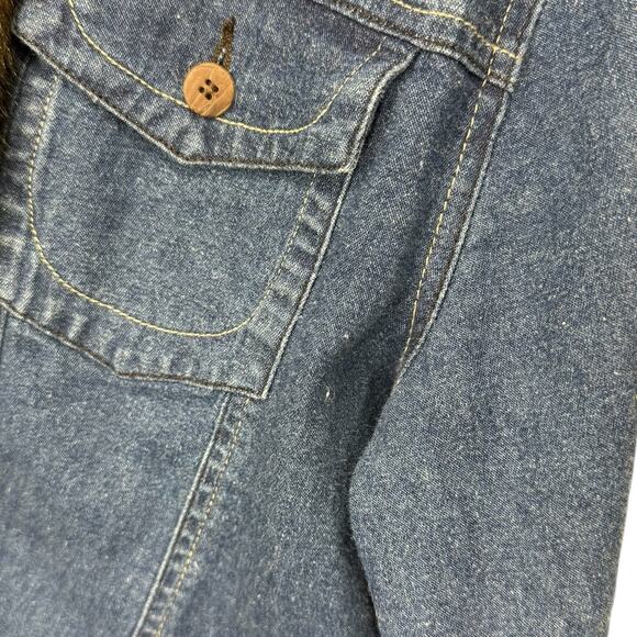 ANN TRINITY Brown Faux Fur Linen Blend Denim Jacket Size XS - Picture 4 of 6